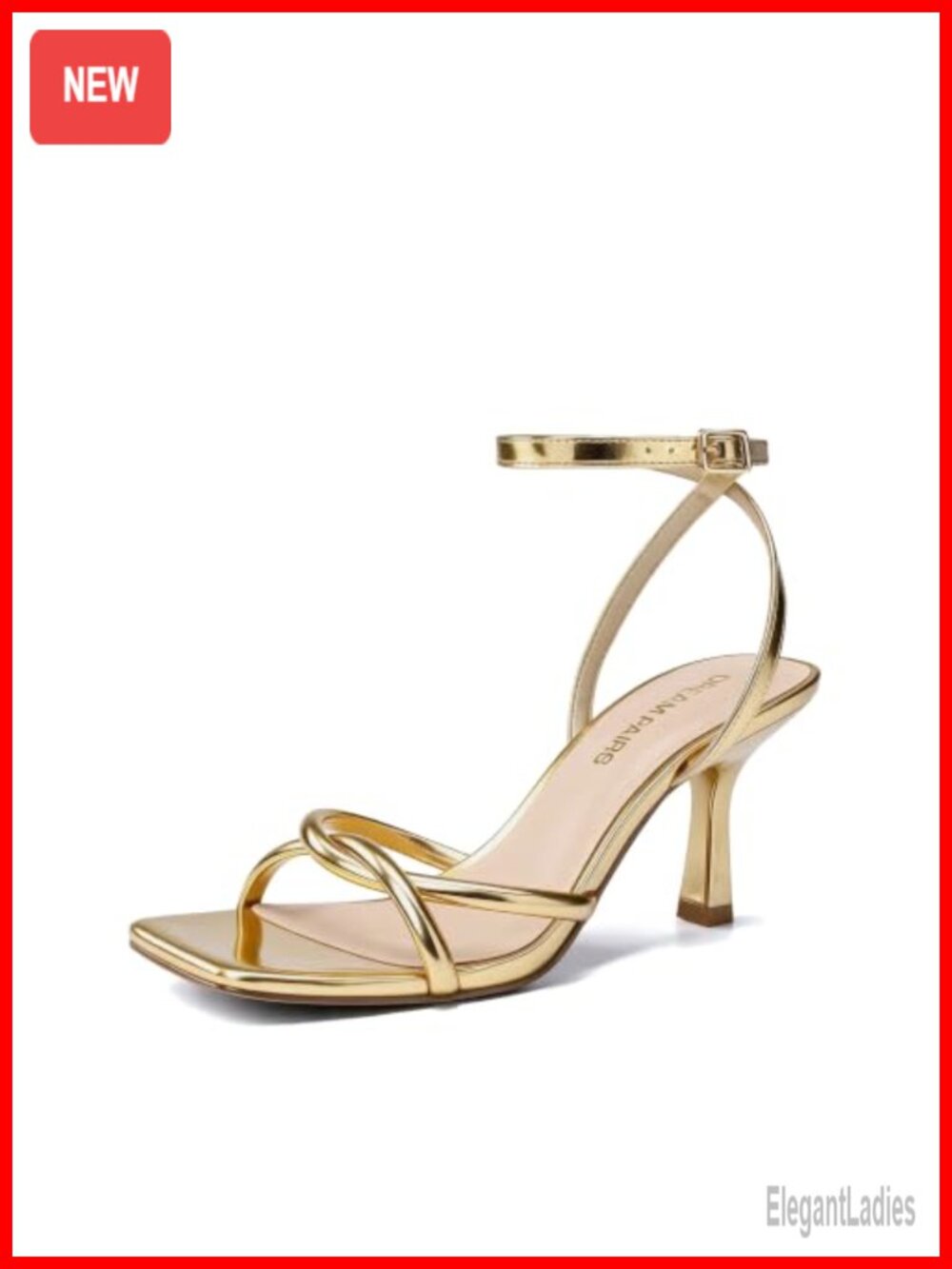 Women's Kitten Heel Ankle Strap Sandals Square Toe Faux Leather Dress Heels